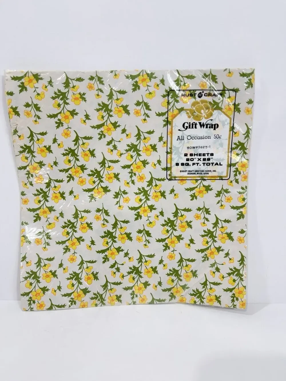 Vintage Rust Craft Gift Wrap Yellow Green Floral 1970s Retro NOS Sealed 2 Sheets